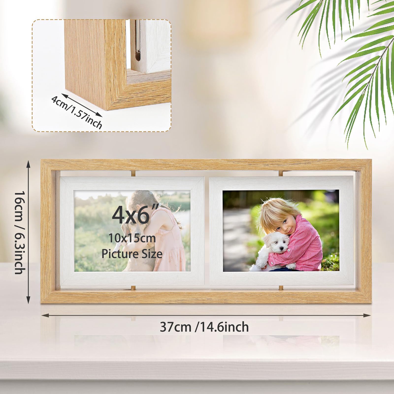 ZEEYUAN 4x6 Desk Picture Frame Rotating 4x6 Floating Photo Frame